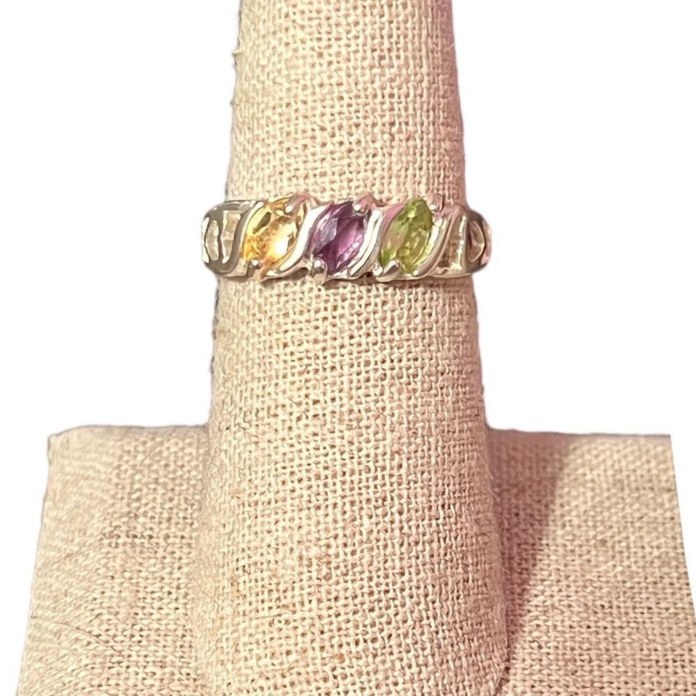 Vintage Avon Genuine Peridot Amethyst Citrine Sterling Silver Ring Size 6.75